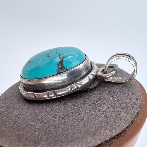VTG Sterling Silver 925 Turquoise Bezel Set Cabochon Pendant Size 1.5" Length - Picture 3 of 9
